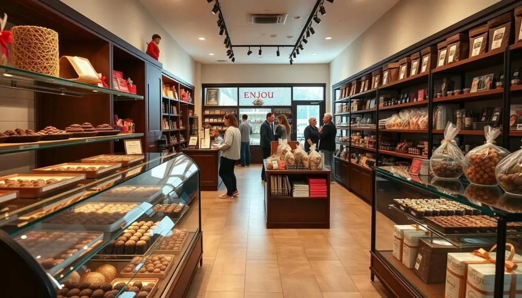 Enjou Chocolat shop in Morristown displaying handcrafted chocolate creations and gift baskets Enjou Chocolat shop in Morristown displaying handcrafted chocolate creations and gift baskets