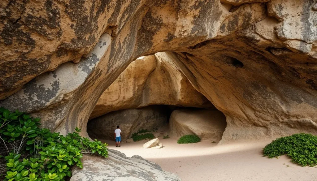 Entrance to Big Spring Cave in Anguilla showing petroglyphs and natural rock formations Entrance to Big Spring Cave in Anguilla showing petroglyphs and natural rock formations