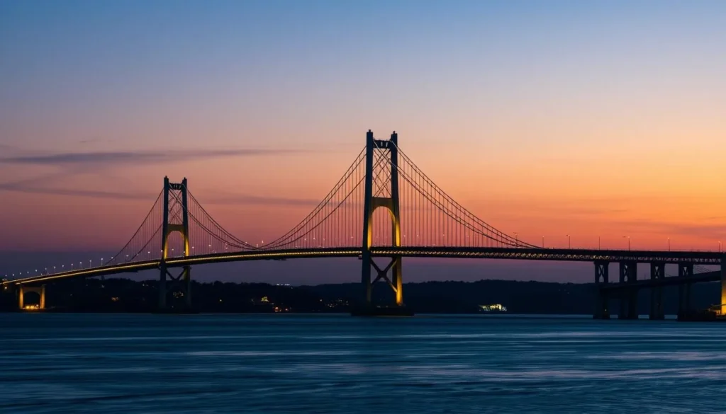 Evening view of the Tappan Zee Bridge (Governor Mario M. Cuomo Bridge) connecting Rockland County Evening view of the Tappan Zee Bridge (Governor Mario M. Cuomo Bridge) connecting Rockland County
