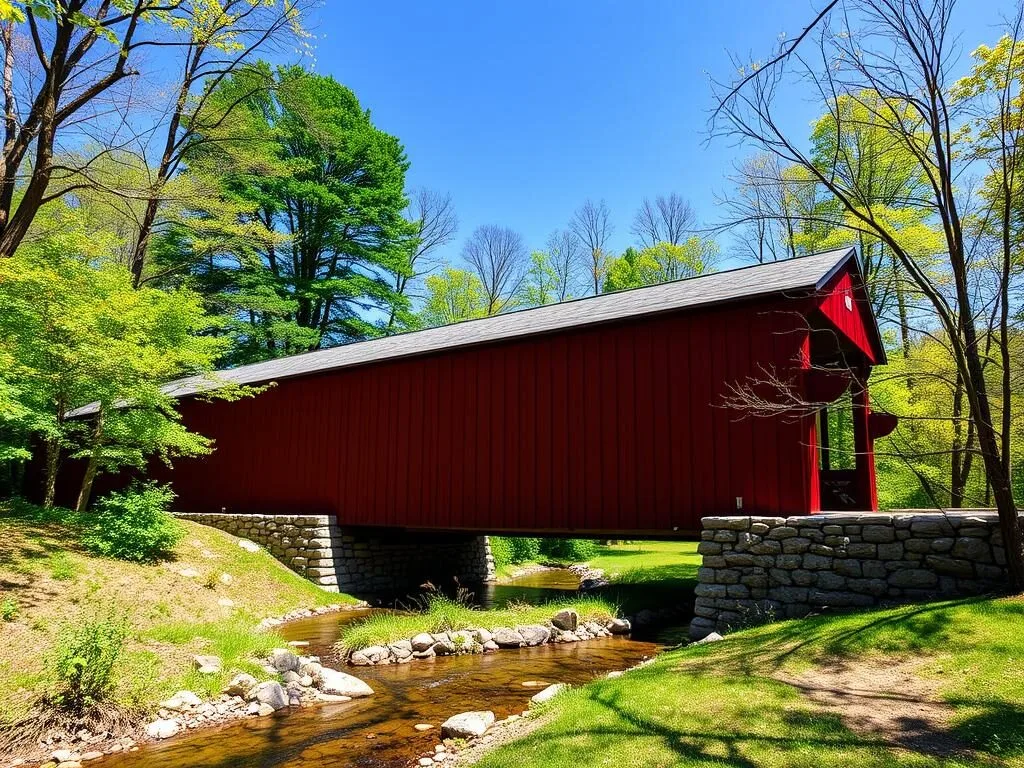 Everett Covered Bridge in Cuyahoga Valley National Park spanning a creek Everett Covered Bridge in Cuyahoga Valley National Park spanning a creek