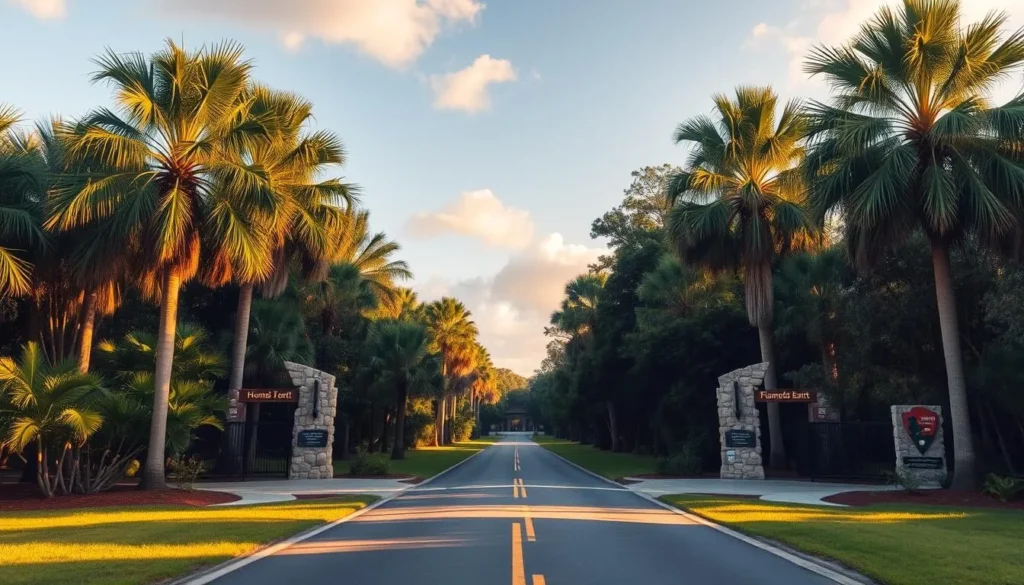 Everglades National Park, Florida: a lush, verdant landscape framed by towering palms and cypress trees. Three distinct entrances offer a glimpse into this natural wonder. Depict the Homestead Entrance, with its grand archway leading into the park's heart. Capture the Shark Valley Entrance, a vast expanse of marshes and wetlands. Finally, showcase the historic Flamingo Entrance, its boardwalk winding through mangrove forests teeming with wildlife. Illuminated by warm, golden sunlight, each entrance beckons visitors to explore the Everglades' boundless beauty. Utilize a wide-angle lens to provide a comprehensive, panoramic view, conveying the scale and grandeur of this remarkable ecosystem.