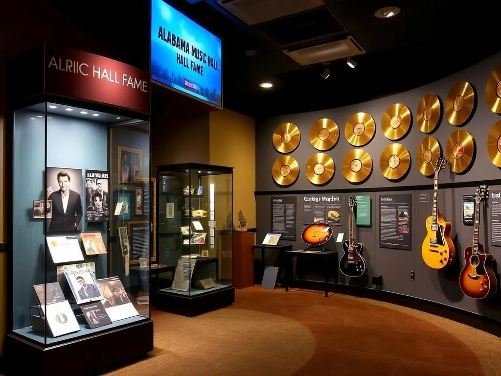 Exhibit at Alabama Music Hall of Fame with artist memorabilia Exhibit at Alabama Music Hall of Fame with artist memorabilia