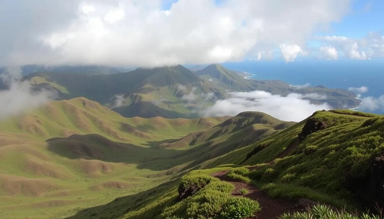 Explore the Munro Trail on Lanai, Hawaii, a 12.8-mile scenic route through the island's highlands.
