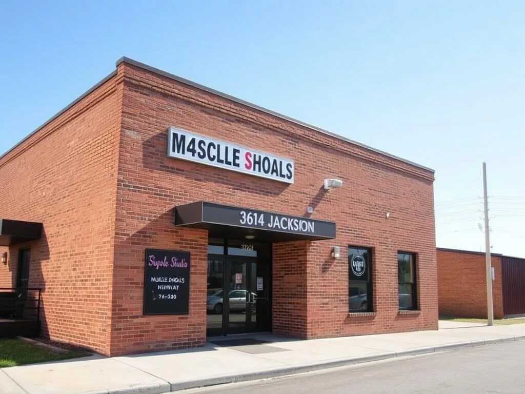 Exterior of Muscle Shoals Sound Studio with iconic address sign Exterior of Muscle Shoals Sound Studio with iconic address sign