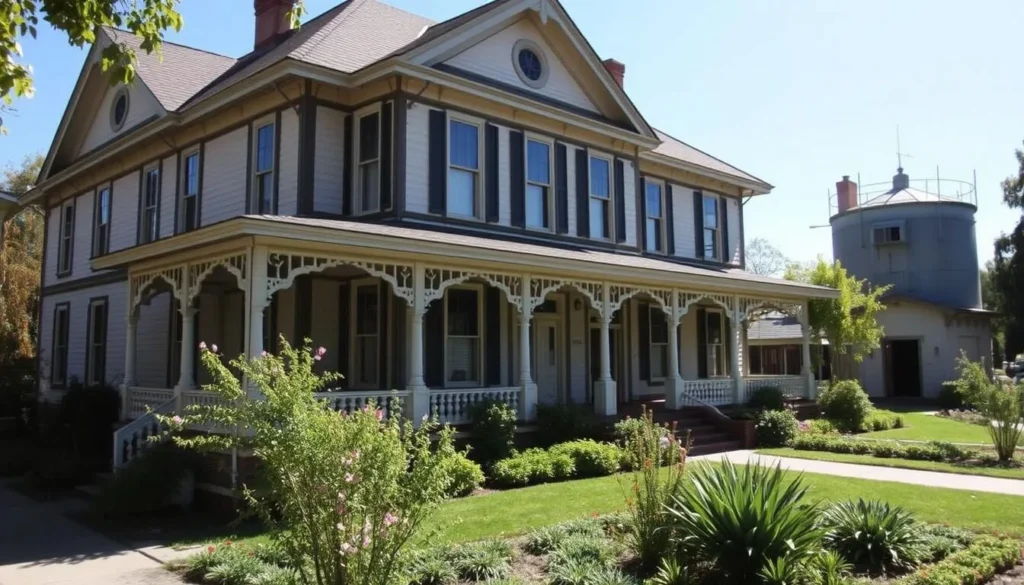 Exterior of the historic Harris-Lass House Museum with Victorian architecture and gardens Exterior of the historic Harris-Lass House Museum with Victorian architecture and gardens