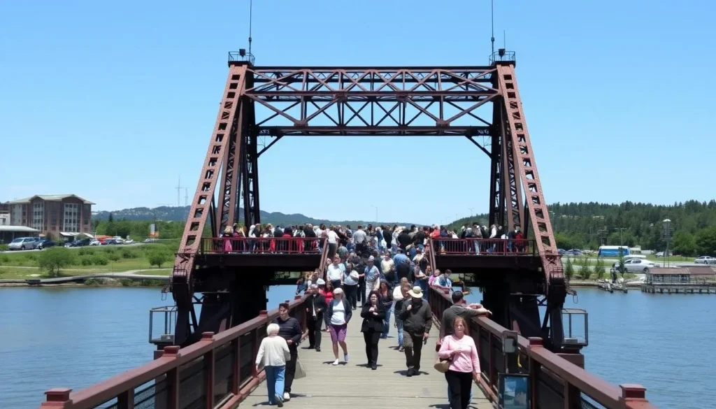 Fairview Lift Bridge with people walking on it