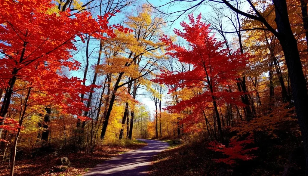 Fall foliage along Northwest River Park hiking trail in Chesapeake Virginia Fall foliage along Northwest River Park hiking trail in Chesapeake Virginia