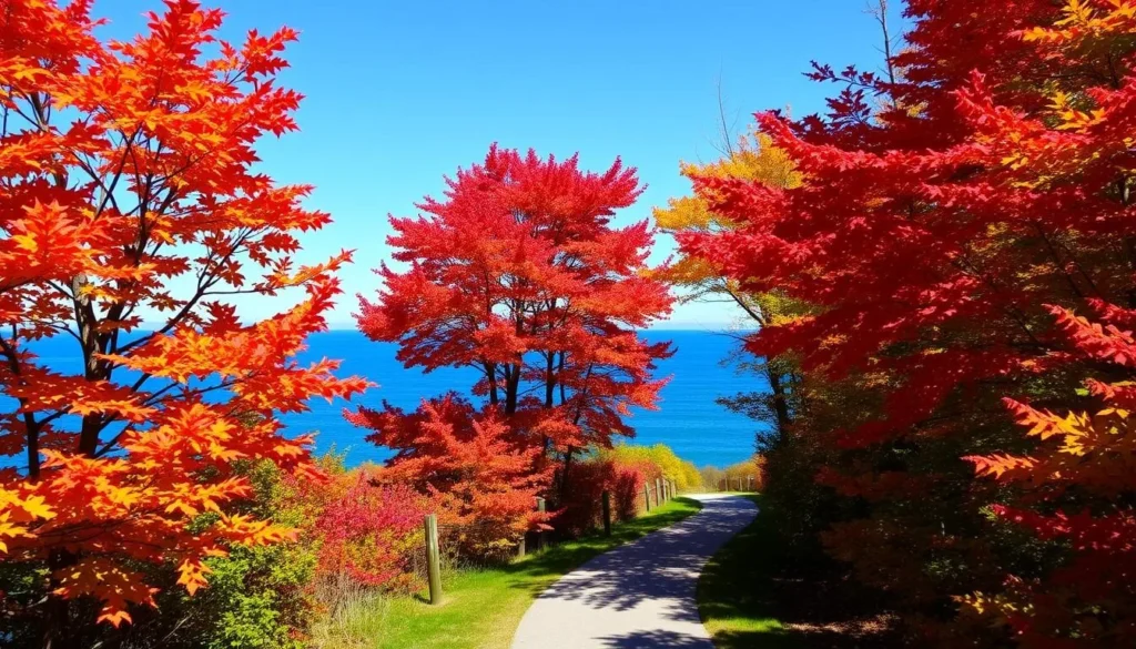 Fall foliage along the Marginal Way in Ogunquit, Maine