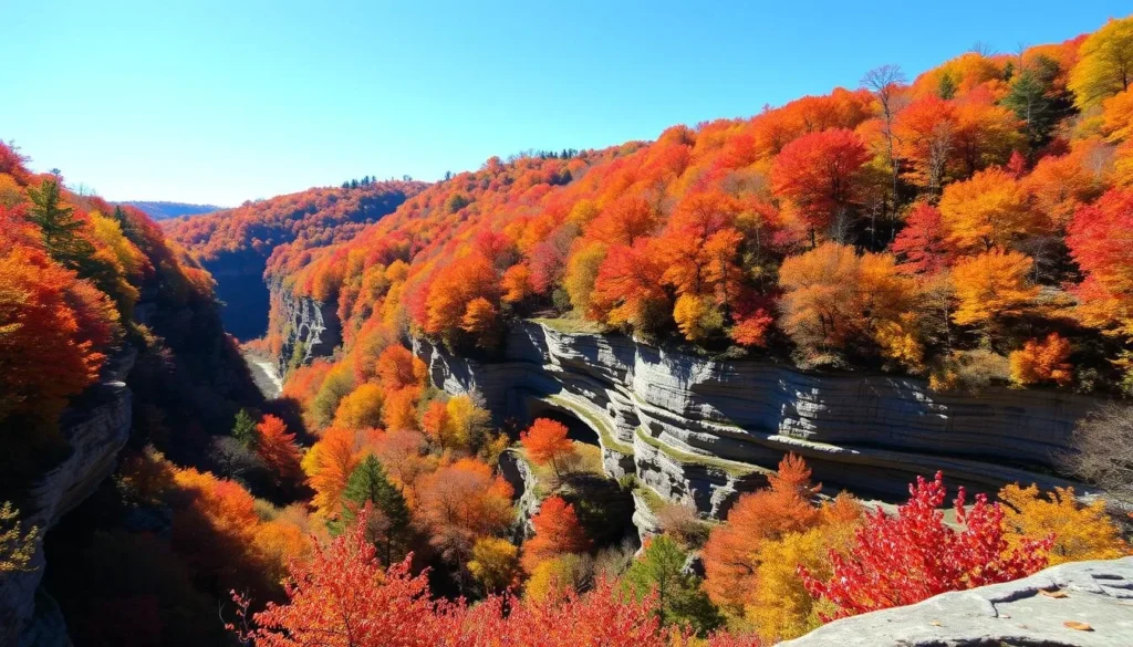 Fall foliage at Letchworth State Park in Livingston County, New York with vibrant autumn colors Fall foliage at Letchworth State Park in Livingston County, New York with vibrant autumn colors