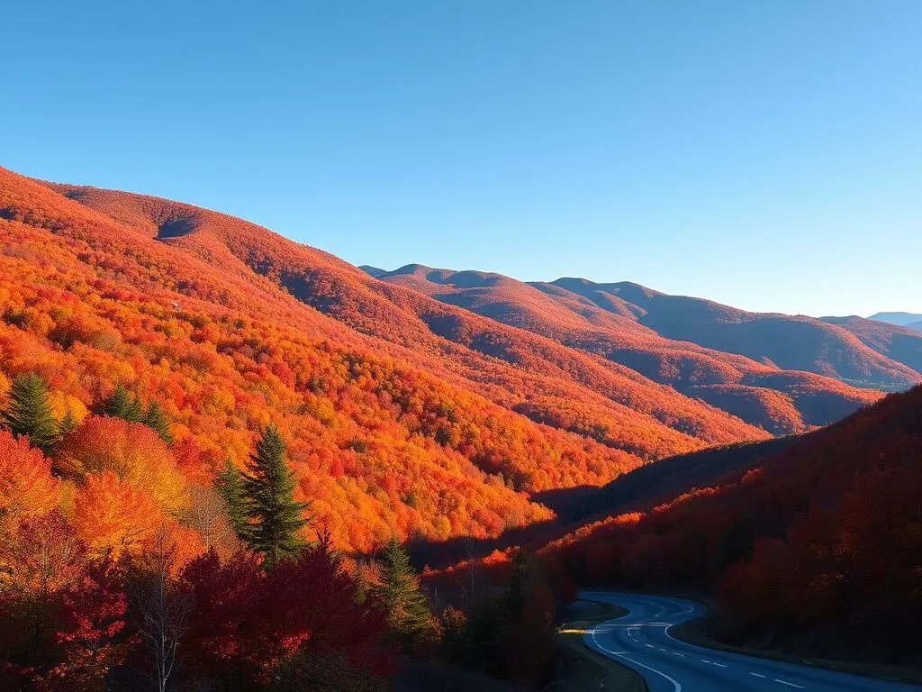 Fall foliage in Carrabassett Valley with vibrant autumn colors covering the mountains Fall foliage in Carrabassett Valley with vibrant autumn colors covering the mountains