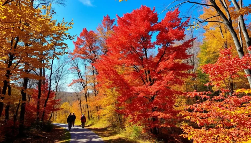 Fall foliage in Cuyahoga Valley National Park near Akron, Ohio showing vibrant autumn colors along the hiking trails Fall foliage in Cuyahoga Valley National Park near Akron, Ohio showing vibrant autumn colors along the hiking trails