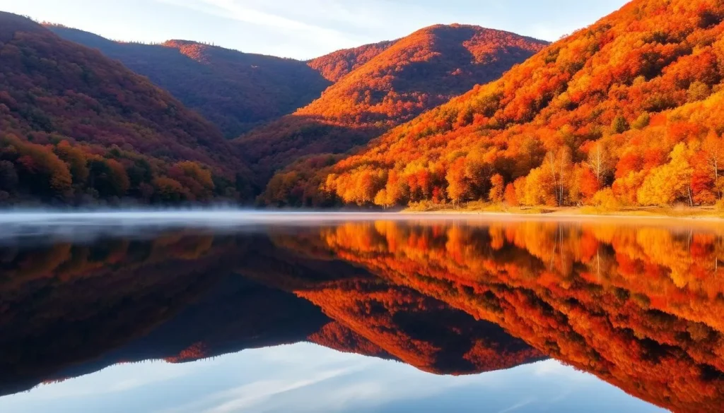 Fall foliage reflecting in a lake in Hamilton County New York things to do Fall foliage reflecting in a lake in Hamilton County New York things to do