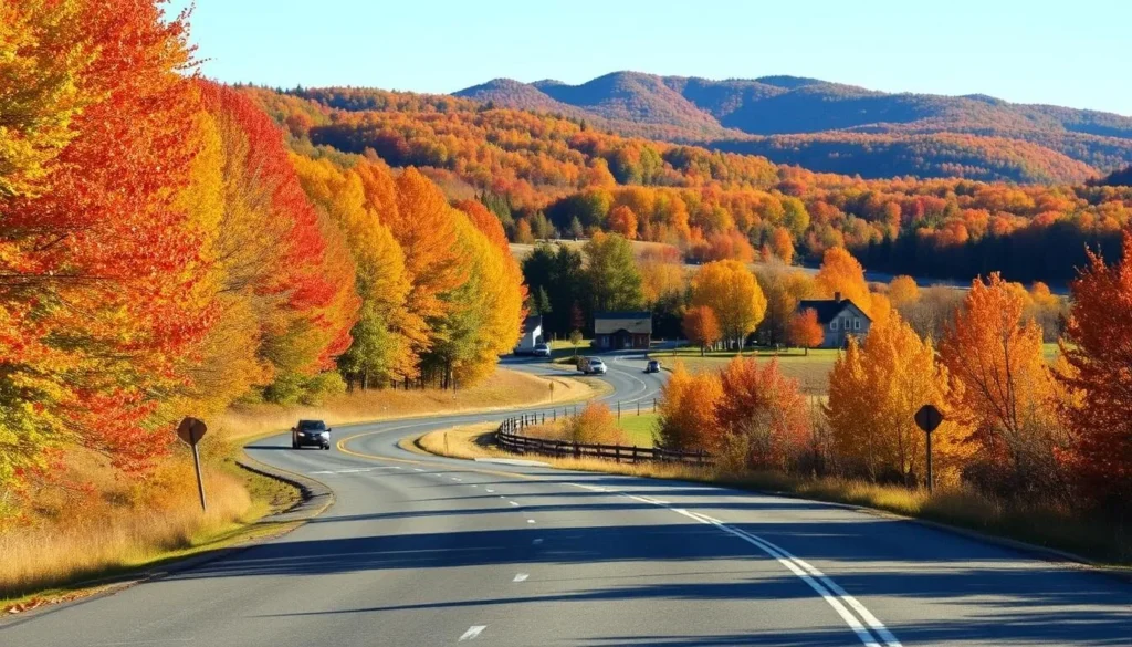 Fall foliage scenic drive through Schoharie County with colorful autumn trees Fall foliage scenic drive through Schoharie County with colorful autumn trees