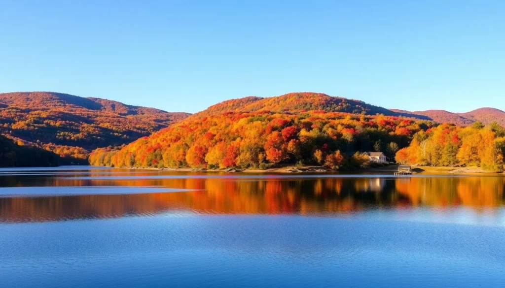 Fall foliage surrounding Canandaigua Lake in Ontario County, New York Fall foliage surrounding Canandaigua Lake in Ontario County, New York