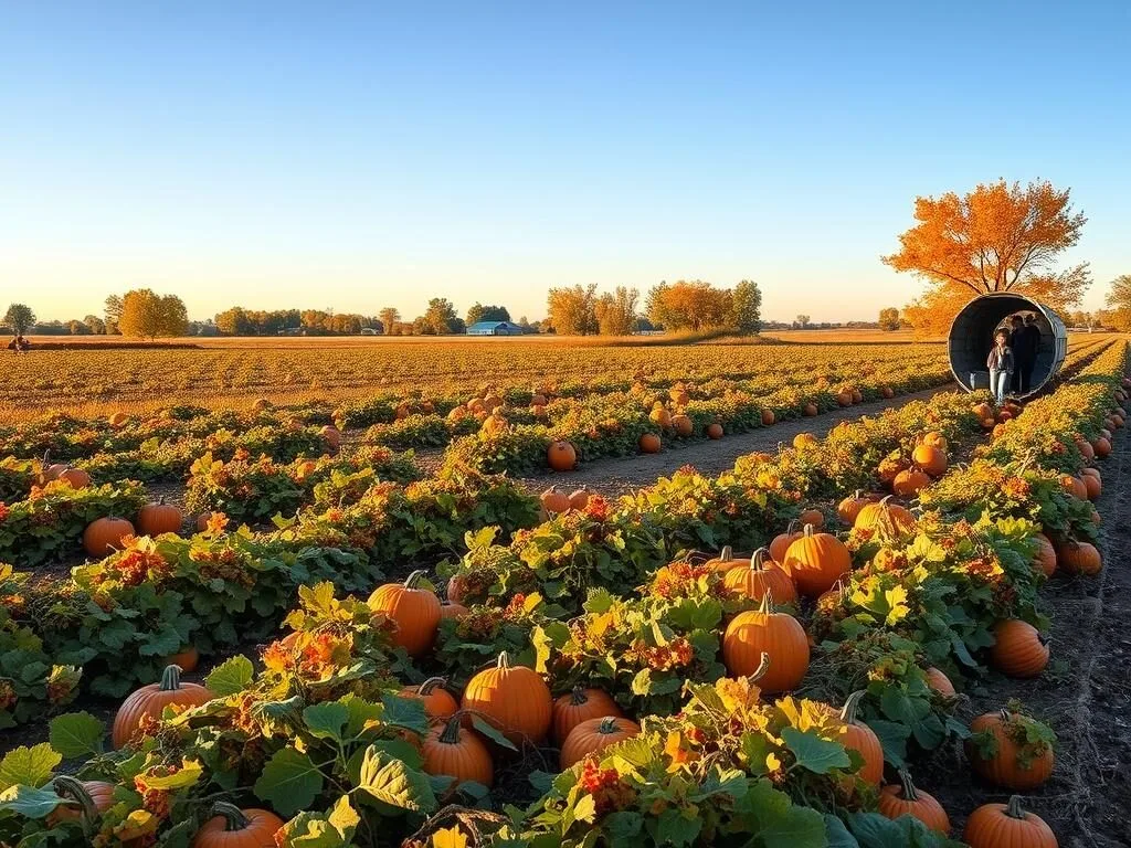 Fall harvest scene at a Stanislaus County farm with pumpkins and autumn colors