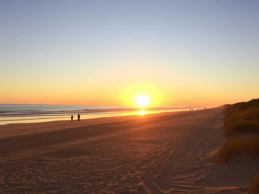 Fall sunset view of Ocean City beach with fewer crowds Fall sunset view of Ocean City beach with fewer crowds