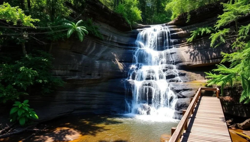 Falling Creek Falls waterfall with water cascading over limestone rocks in Columbia County Florida Falling Creek Falls waterfall with water cascading over limestone rocks in Columbia County Florida
