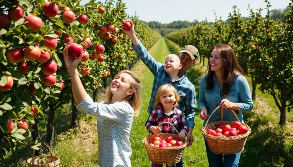 Family apple picking at Owen Orchards in Cayuga County, New York Family apple picking at Owen Orchards in Cayuga County, New York