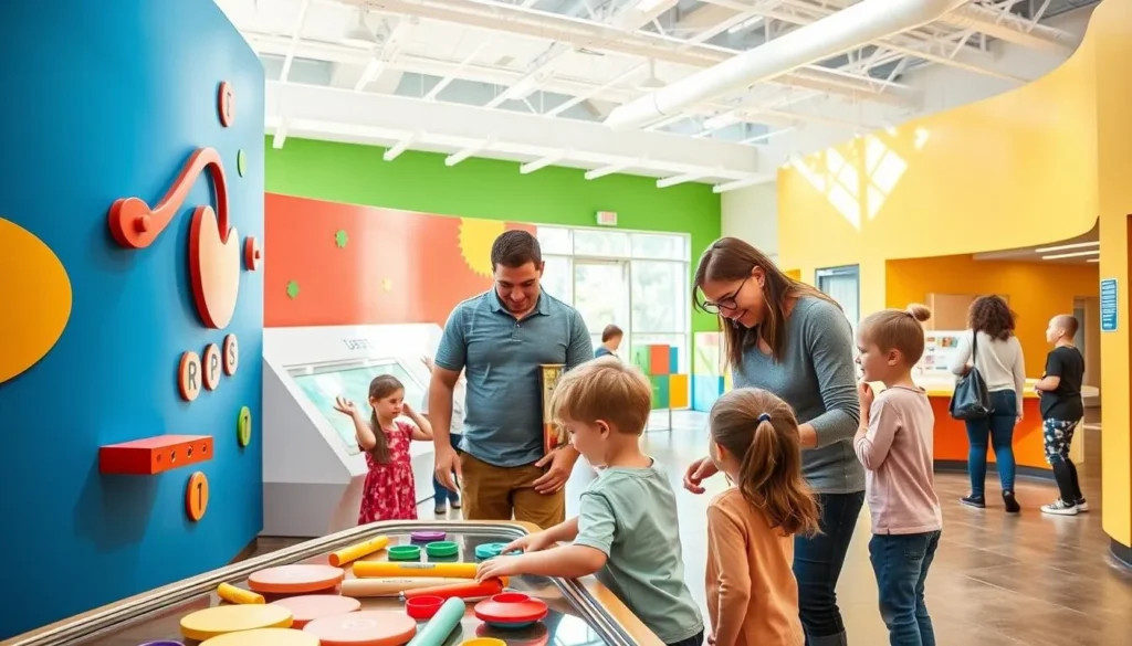 Family enjoying interactive exhibits at San Luis Obispo Children's Museum Family enjoying interactive exhibits at San Luis Obispo Children's Museum