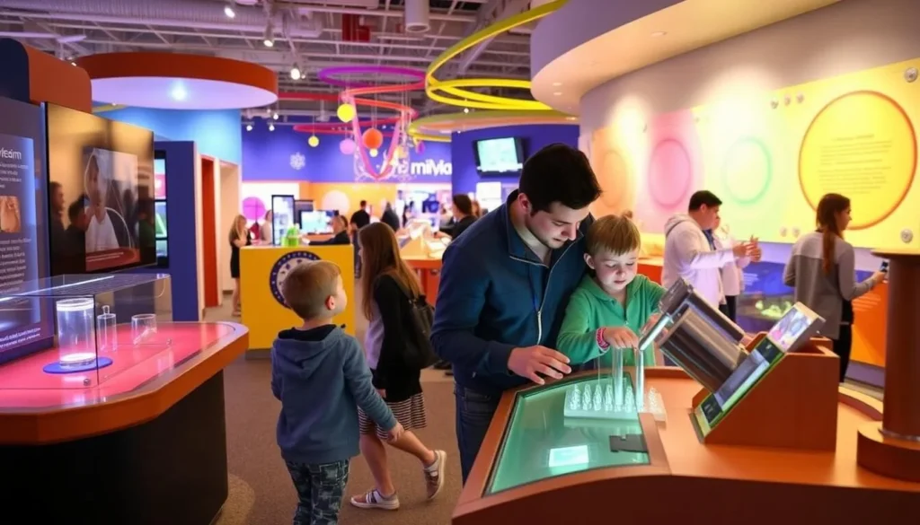 Family enjoying interactive exhibits at miSci (Museum of Innovation and Science) in Schenectady Family enjoying interactive exhibits at miSci (Museum of Innovation and Science) in Schenectady