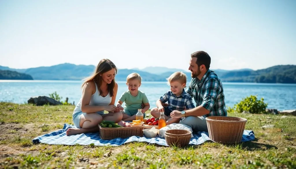 Family enjoying picnic by Lake Gleneida in Carmel, Putnam County Family enjoying picnic by Lake Gleneida in Carmel, Putnam County