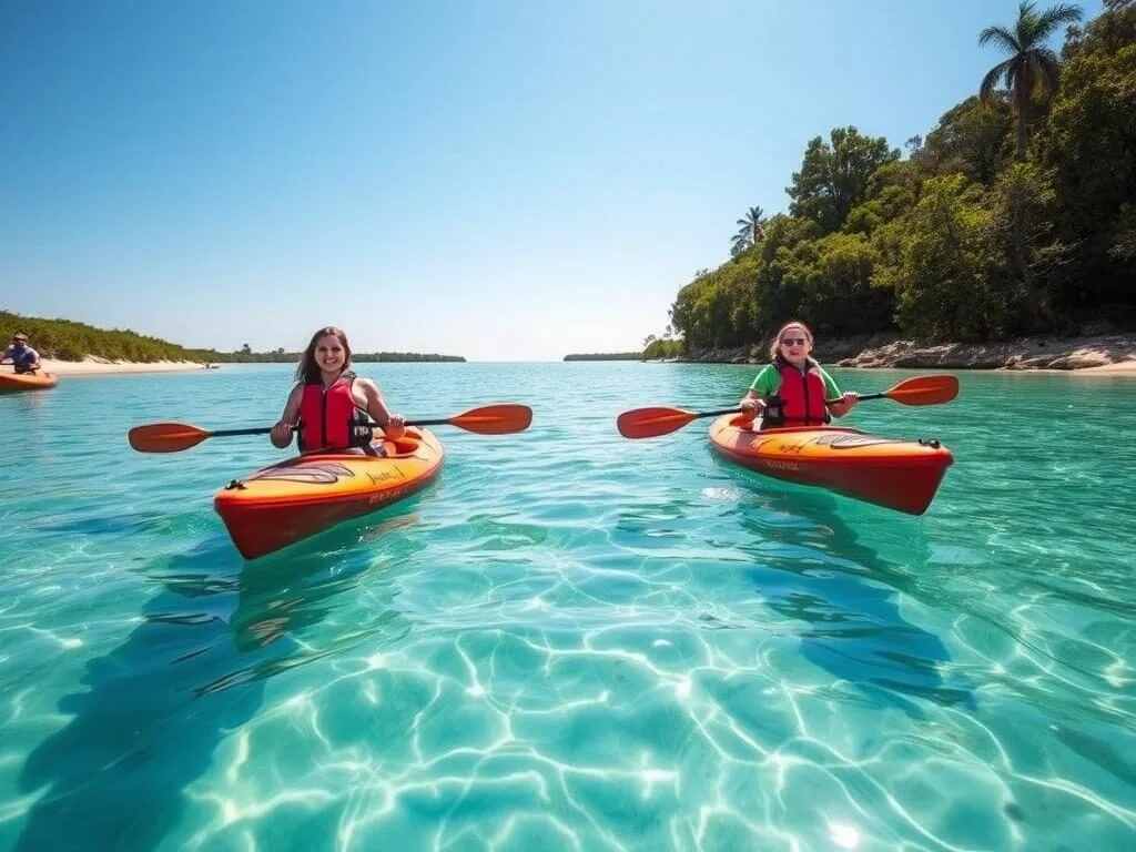 Family kayaking on crystal clear waters in Hernando County during summer Family kayaking on crystal clear waters in Hernando County during summer