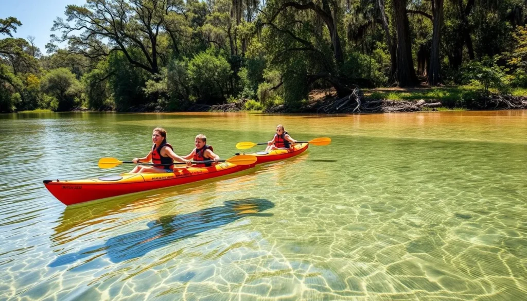 Family kayaking on the clear waters of Chipola River in Calhoun County Florida things to do Family kayaking on the clear waters of Chipola River in Calhoun County Florida things to do