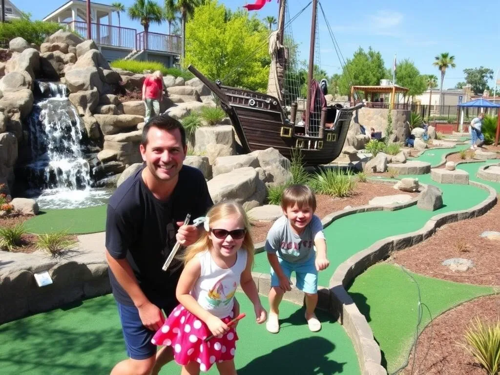 Family playing mini-golf at one of Ocean City's themed courses Family playing mini-golf at one of Ocean City's themed courses