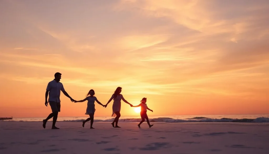 Family walking on the beach at sunset in Gulf County Florida Family walking on the beach at sunset in Gulf County Florida