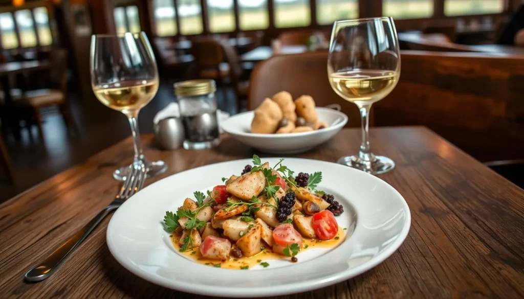 Farm-to-table dining at a Lake County restaurant with local produce and wine Farm-to-table dining at a Lake County restaurant with local produce and wine
