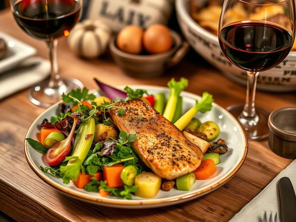Farm-to-table meal featuring local Cayuga County ingredients and Finger Lakes wine Farm-to-table meal featuring local Cayuga County ingredients and Finger Lakes wine