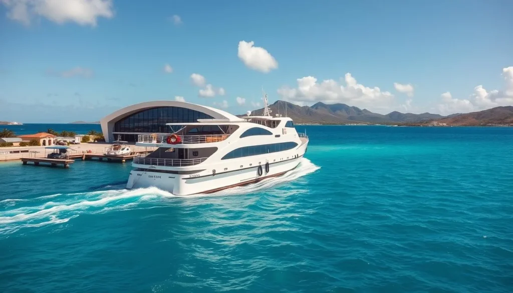 Ferry arriving at Anguilla's Blowing Point terminal from St. Maarten