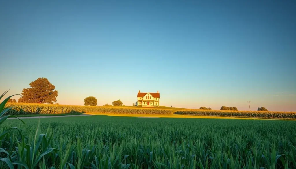 Field of Dreams Movie Site in Dyersville, Iowa with baseball diamond and farmhouse Field of Dreams Movie Site in Dyersville, Iowa with baseball diamond and farmhouse