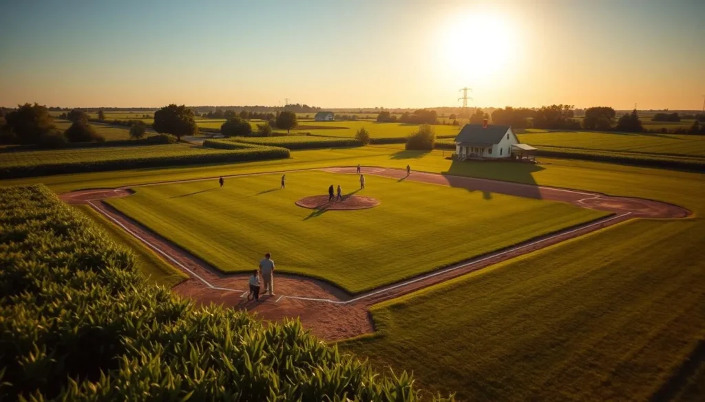 Field of Dreams movie site in Dyersville, Iowa during summer with visitors playing baseball