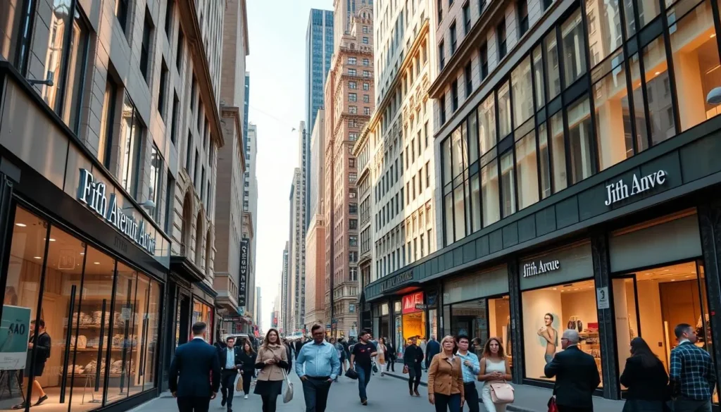 Fifth Avenue luxury shopping district with high-end stores and shoppers - one of the best things to do in New York City Fifth Avenue luxury shopping district with high-end stores and shoppers - one of the best things to do in New York City