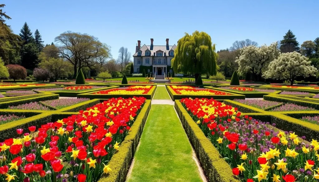 Filoli Gardens in bloom with colorful flowers and formal garden design Filoli Gardens in bloom with colorful flowers and formal garden design