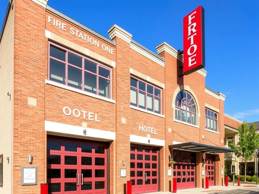 Fire Station One Boutique Hotel in Roanoke showing converted historic fire station architecture Fire Station One Boutique Hotel in Roanoke showing converted historic fire station architecture