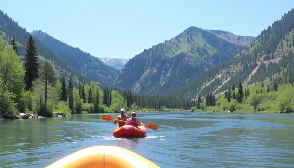 Floating on the Madison River in a raft surrounded by scenic views