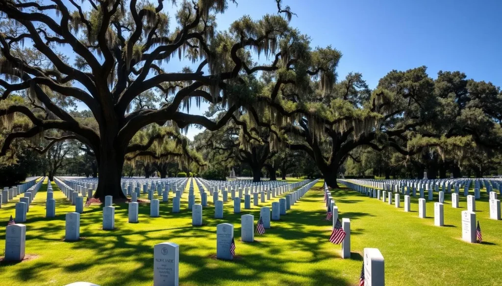 Florida National Cemetery in Sumter County with American flags Florida National Cemetery in Sumter County with American flags
