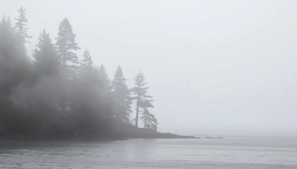 Foggy morning on Lake Superior near Isle Royale National Park shoreline Foggy morning on Lake Superior near Isle Royale National Park shoreline
