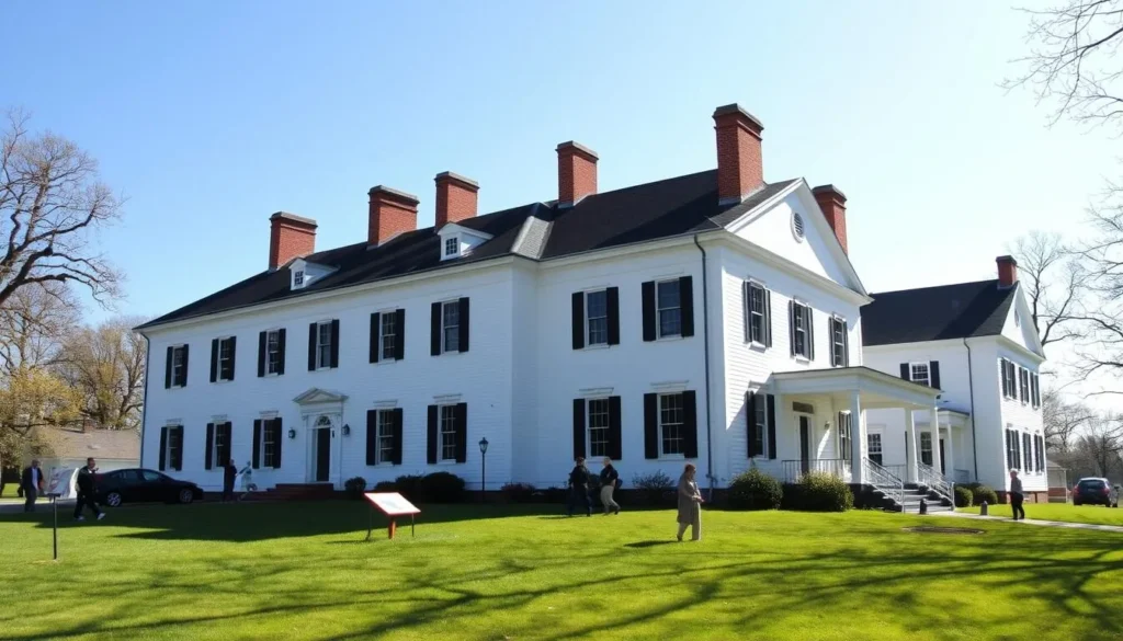 Ford Mansion at Morristown National Historical Park with its white colonial architecture and historical signage Ford Mansion at Morristown National Historical Park with its white colonial architecture and historical signage