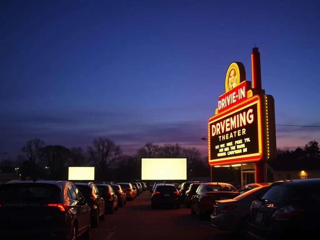 Ford-Wyoming Drive-In Theater at dusk in Dearborn Michigan Ford-Wyoming Drive-In Theater at dusk in Dearborn Michigan