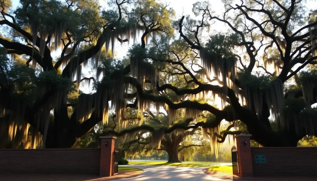 Fort Clinch State Park entrance with Spanish moss-draped oak trees in Nassau County Florida Fort Clinch State Park entrance with Spanish moss-draped oak trees in Nassau County Florida