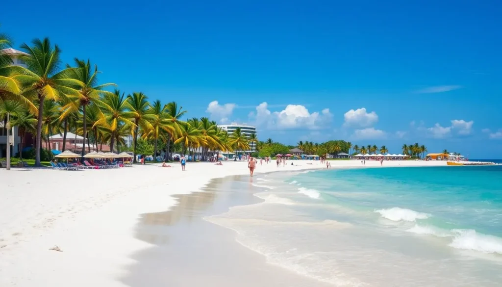 Fort Lauderdale Beach with palm trees and clear blue water in Broward County Florida Fort Lauderdale Beach with palm trees and clear blue water in Broward County Florida
