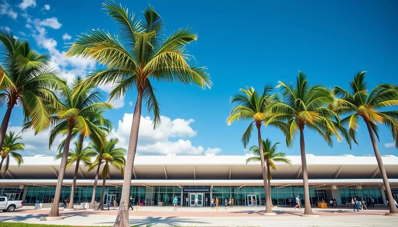 Fort Lauderdale-Hollywood International Airport with palm trees and blue sky in Broward County Florida