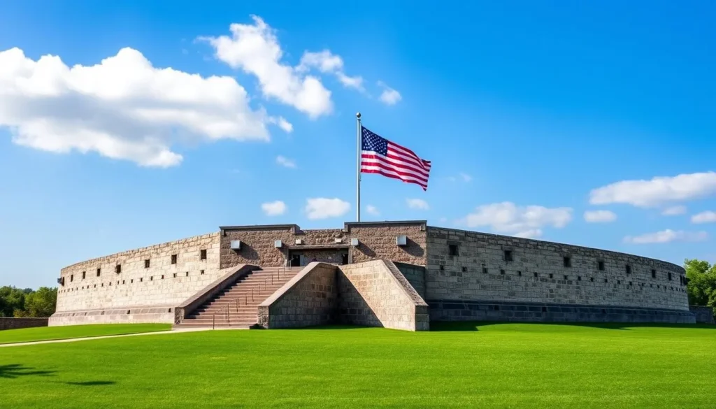 Fort McHenry National Monument with American flag flying over the star-shaped fort Fort McHenry National Monument with American flag flying over the star-shaped fort