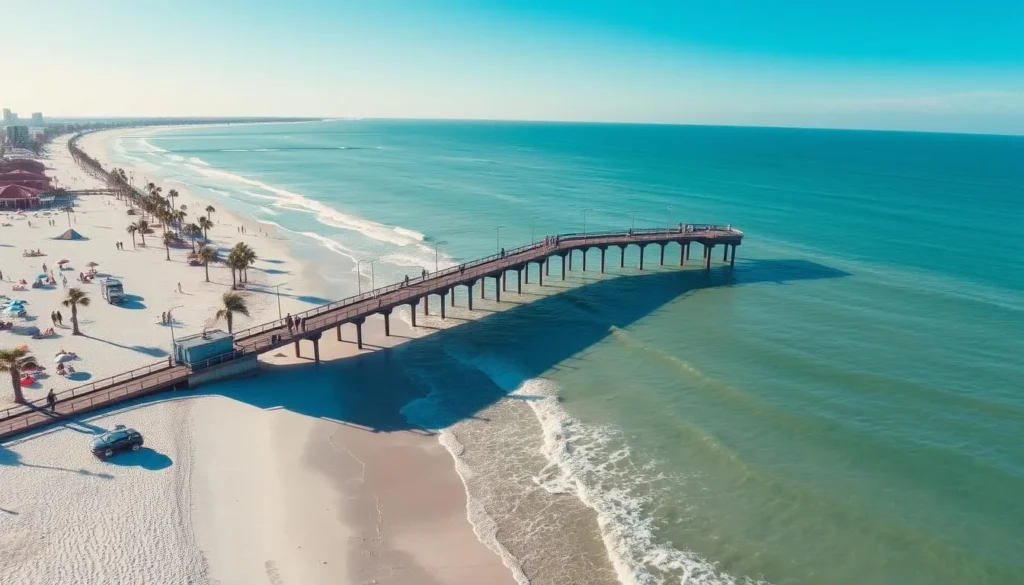 Fort Myers Beach pier and shoreline in Lee County Florida Fort Myers Beach pier and shoreline in Lee County Florida