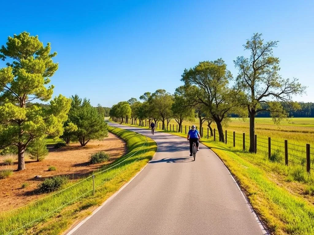 Four Freedoms Trail in Madison County with cyclists enjoying the paved path Four Freedoms Trail in Madison County with cyclists enjoying the paved path