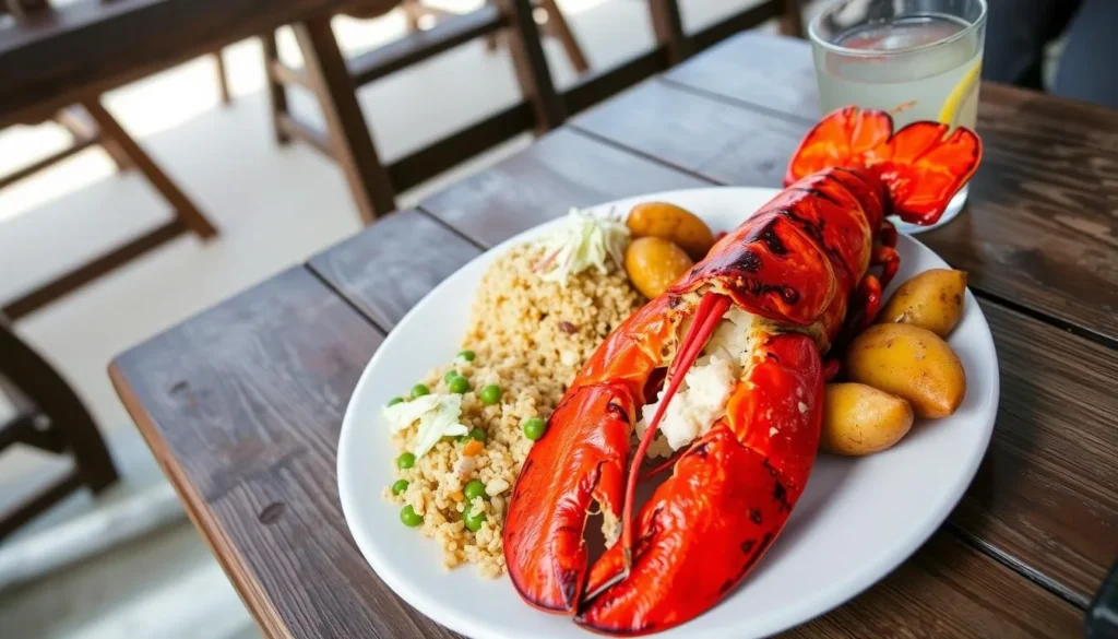 Fresh Caribbean lobster lunch served at Prickly Pear Bar and Restaurant, Anguilla Fresh Caribbean lobster lunch served at Prickly Pear Bar and Restaurant, Anguilla