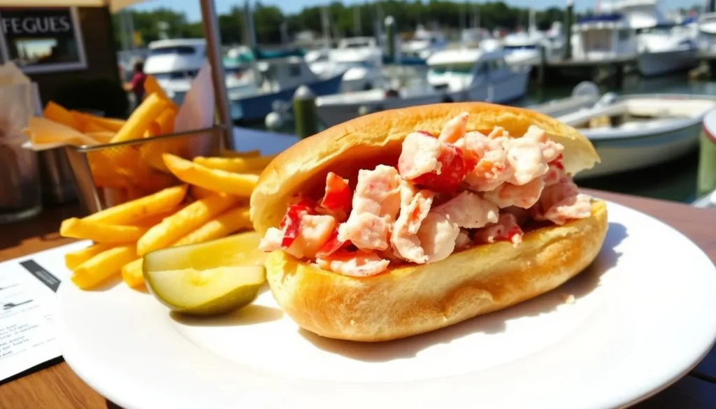 Fresh Maine lobster roll served at a waterfront restaurant in Perkins Cove